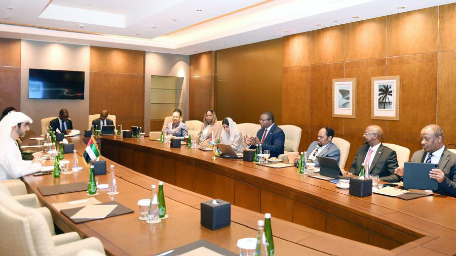 Eswatini government representatives led by Commerce Minister Manqoba Khumalo, included King’s Office Chief Officer Chief Mgwagwa Gamedze, King’s Private Secretary Mbongeni Simelane (R) and King’s legal Advisor Ntsika Fakudze (L) during talks with AIDA.